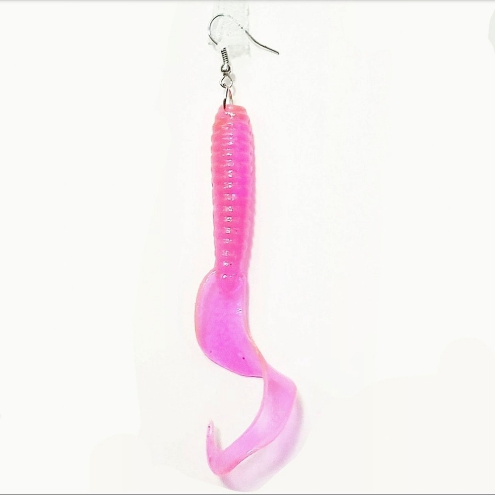 Fluorescent Pink Tacklebait Fish Hook Earrings